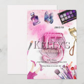 5e roze glam make-up verjaardagsfeestje spa party kaart (Voorkant / Achterkant)