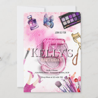 5e roze glam make-up verjaardagsfeestje spa party kaart