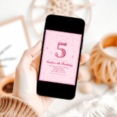 5e Roze Glitter Verjaardag | Fonkel Glitter Kaart