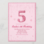 5e Roze Glitter Verjaardag | Fonkel Glitter Kaart (Voorkant)