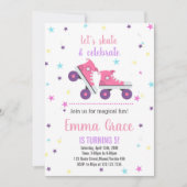 5e roze Paarse schaatsen verjaardagsuitnodigingen Kaart (Voorkant)