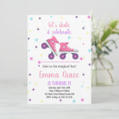 5e roze Paarse schaatsen verjaardagsuitnodigingen Kaart (Staand voorkant)