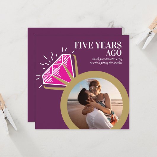 5e roze tourmalijn jubileum gouden ring 2 foto's kaart (Voorkant / Achterkant in situ)