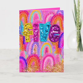 5e Roze Verjaardag Regenboog Pailletten Cadeaubon Bedankkaart