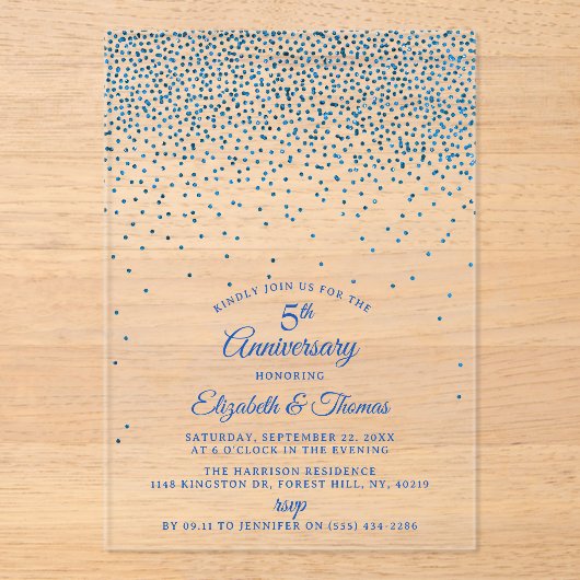 5e Sapphire Wedding Jubileum Acryl Uitnodigingen (Voorkant)