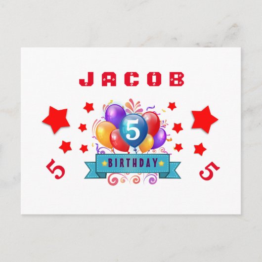 5e Save Datum Verjaardag Ballonnen en Sterren S01H Aankondigingskaart (Voorkant)