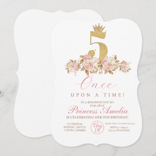 5e Schattigee roze gouden kroonprinses verjaardag Kaart (Voorkant / Achterkant)