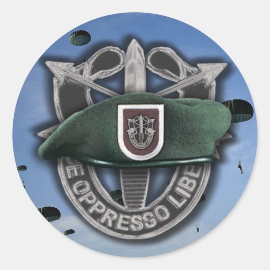 5e Special forces Groene Baretten veteranen vetera Ronde Sticker (Voorkant)