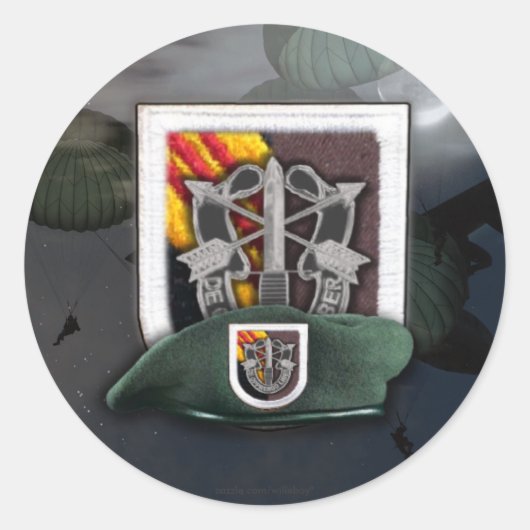 5e Special Forces Groep Groene Baretten SF Veteran Ronde Sticker (Voorkant)
