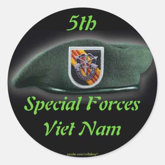 5e Special Forces Groep Groene Baretten Vietnam Oo Ronde Sticker (Voorkant)