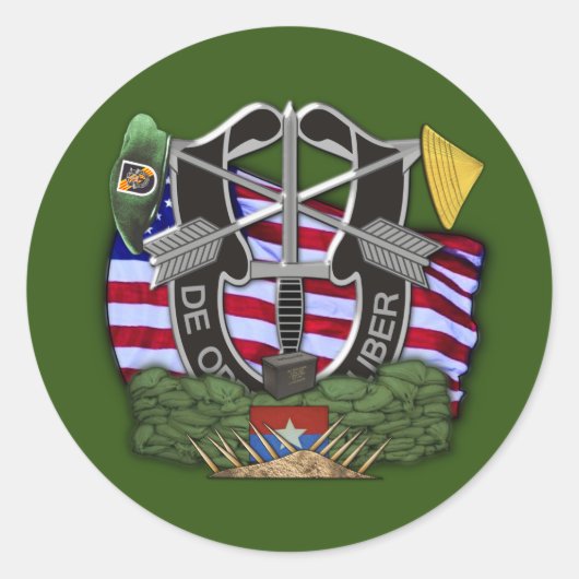 5e Special Forces Groep Groene Baretten Vietnam Ronde Sticker (Voorkant)