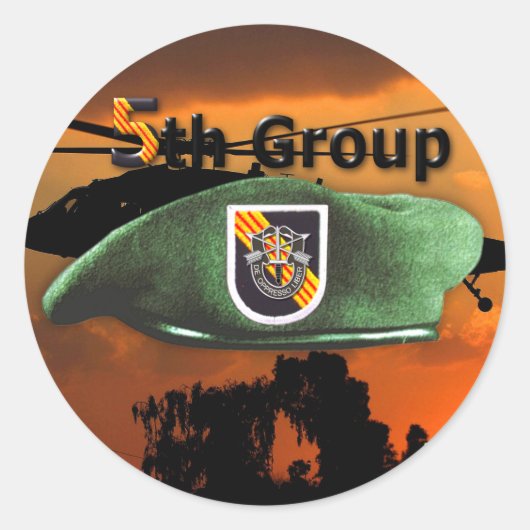 5e speciale groep van de strijdkrachten Groene Ber Ronde Sticker (Voorkant)