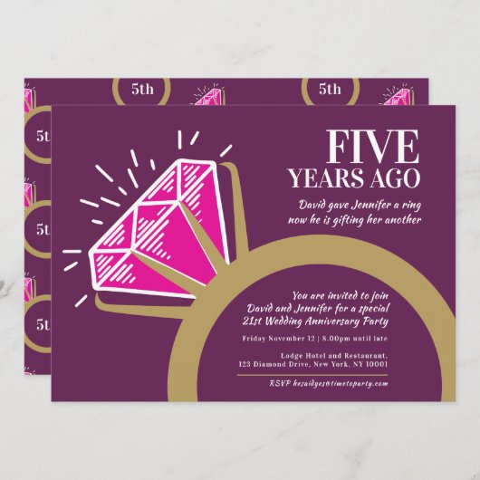 5e trouwdag feest roze tourmaline ring kaart (Voorkant / Achterkant)