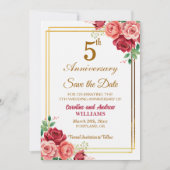 5e trouwdag gouden lijst bloemig save the date (Voorkant)