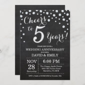 5e trouwdag krijtbord zwart zilver kaart (Voorkant / Achterkant)