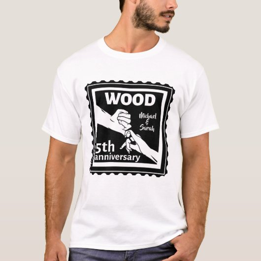 5e trouwdag met handjes hout t-shirt (Voorkant)