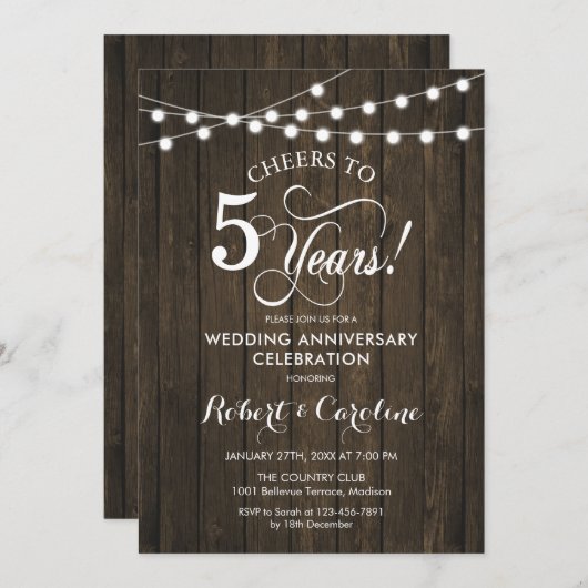 5e trouwdag - Rustiek hout Kaart (Voorkant / Achterkant)