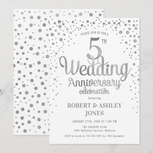 5e trouwdag - Zilver & Wit Kaart (Voorkant / Achterkant)