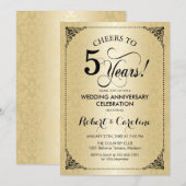 5e trouwdag - Zwarte gouden damast Kaart (Voorkant / Achterkant)