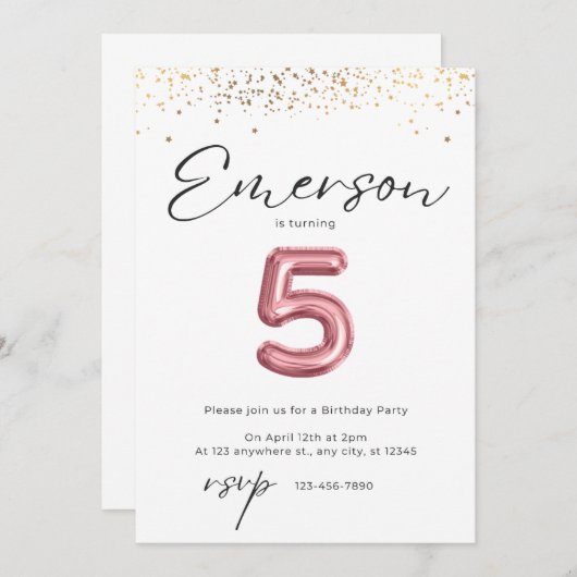 5e uitnodiging van de verjaardag (Voorkant / Achterkant)