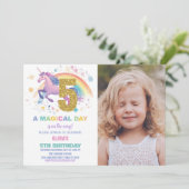 5e Unicorn Verjaardag Uitnodigingen met foto (Staand voorkant)