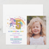 5e Unicorn Verjaardag Uitnodigingen met foto (Voorkant / Achterkant)