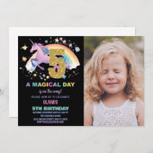 5e Unicorn Verjaardag Uitnodigingen met foto (Voorkant / Achterkant)