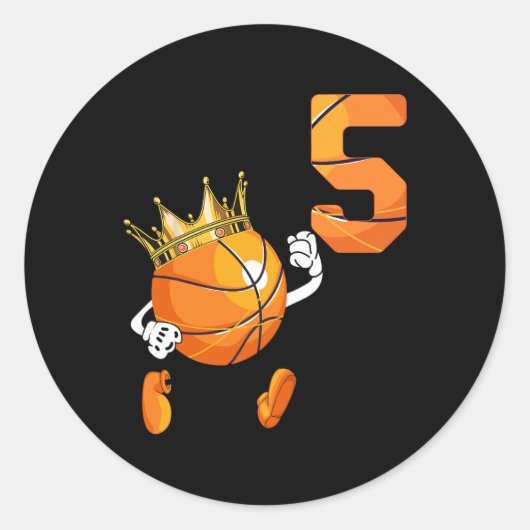 5e verjaardag 5 jaar oud basketbal lover thema pa ronde sticker (Voorkant)