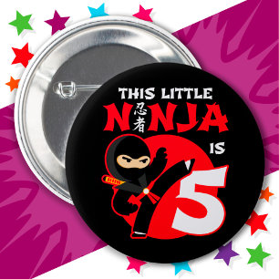 5e Verjaardag 5 Jaar Oud Kinder Feest Little Ninja Ronde Button 5,7 Cm