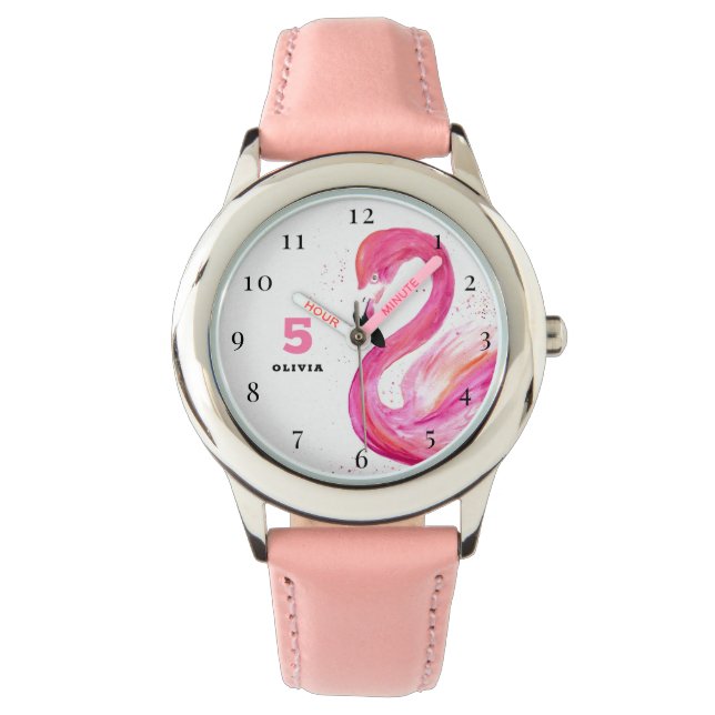 5e verjaardag 5 jaar oud meisje  flamingo horloge (Voorkant)