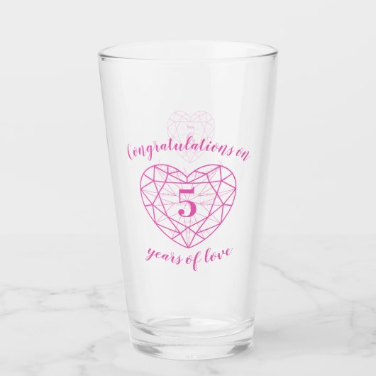 5e verjaardag 5 jaar van liefde roze gem Custom Glas (Voorkant)