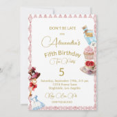 5e Verjaardag Alice in Wonderland Roze Bloemen Kaart (Achterkant)