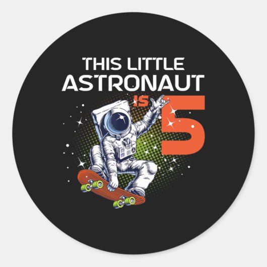5e verjaardag astronaut skateboarden 5 jaar oud Sp Ronde Sticker (Voorkant)