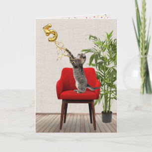 5e verjaardag ballon met tabletkat kaart