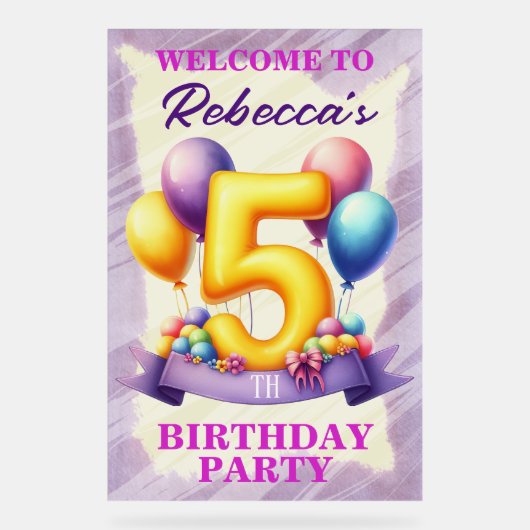 5e verjaardag ballon thema acryl bord (Voorkant)