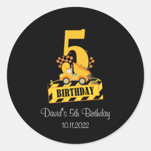 5e verjaardag: Black and Yellow Construction Truck Ronde Sticker