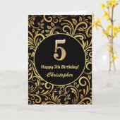 5e verjaardag: Black en Gold Floral Pattern Kaart (Gele Bloem)