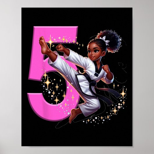 5e Verjaardag Black Girl Martial Arts Party Taekwo Poster (Voorkant)