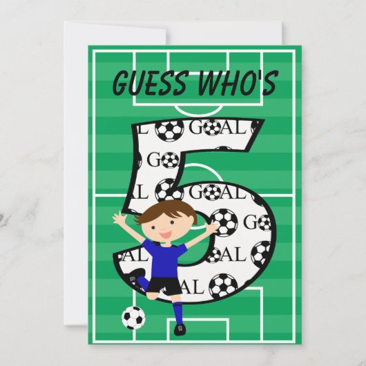 5e verjaardag blauw en zwart voetbal doel v2 kaart (Voorkant)