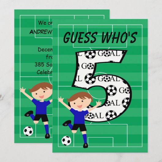 5e verjaardag Blauwe en zwarte uitnodiging voor he (Voorkant / Achterkant)