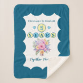 5e verjaardag bloemen voor altijd blauw sherpa deken (Voorkant)