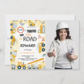 5e verjaardag bouw jongen foto uitnodiging (Voorkant)