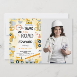 5e verjaardag bouw jongen foto uitnodiging