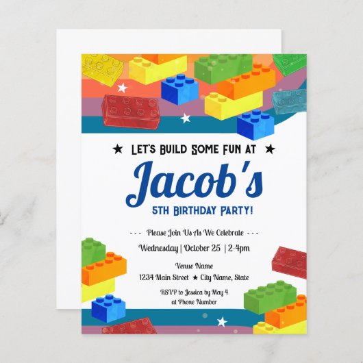 5e verjaardag bouwstenen leuke jongen (Voorkant / Achterkant)