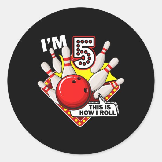 5e verjaardag bowling thema 5 jaar oude grappige b ronde sticker (Voorkant)