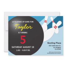 5e verjaardag bowlingfeest blauw rood geel