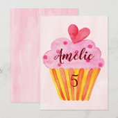 5e verjaardag - cakejes waterverf meisjes kaart (Voorkant / Achterkant)