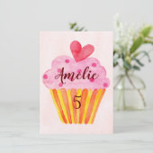 5e verjaardag - cakejes waterverf meisjes kaart (Staand voorkant)