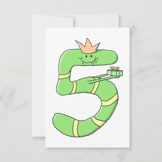 5e verjaardag Cartoon, groen. Kaart (Voorkant)