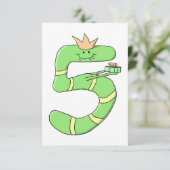 5e verjaardag Cartoon, groen. Kaart (Staand voorkant)